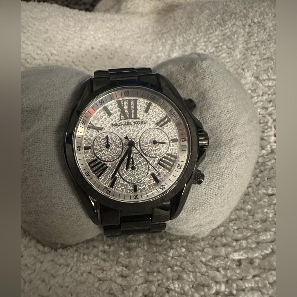 Michael Kors Mk5847 Bradshaw Pave Black And Silver Chronograph Watch